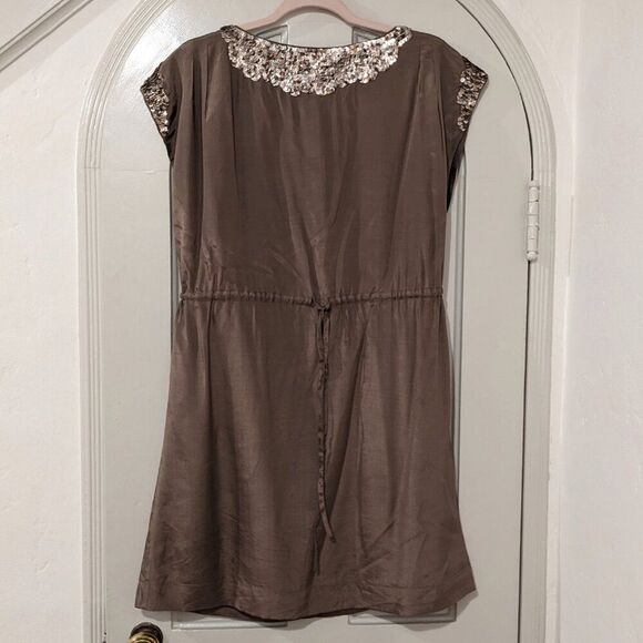 French Connection 100% Silk Bronze Sequined Cocktail Mini Dress, Sz. 6 / 8 - Picture 4 of 8